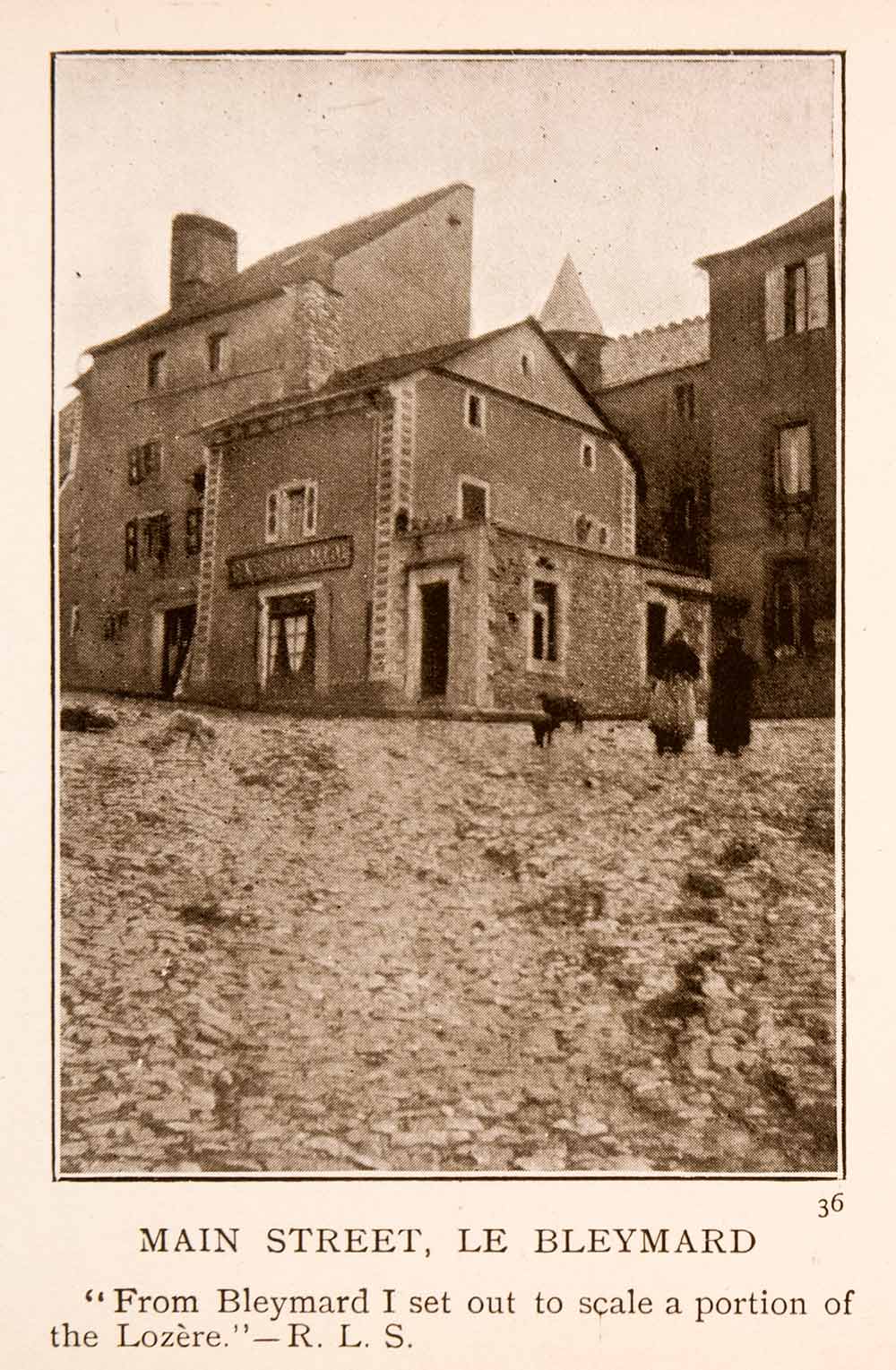 1908 Halftone Print Main Street Le Bleymard Lozere France Cobblestone XGLA3