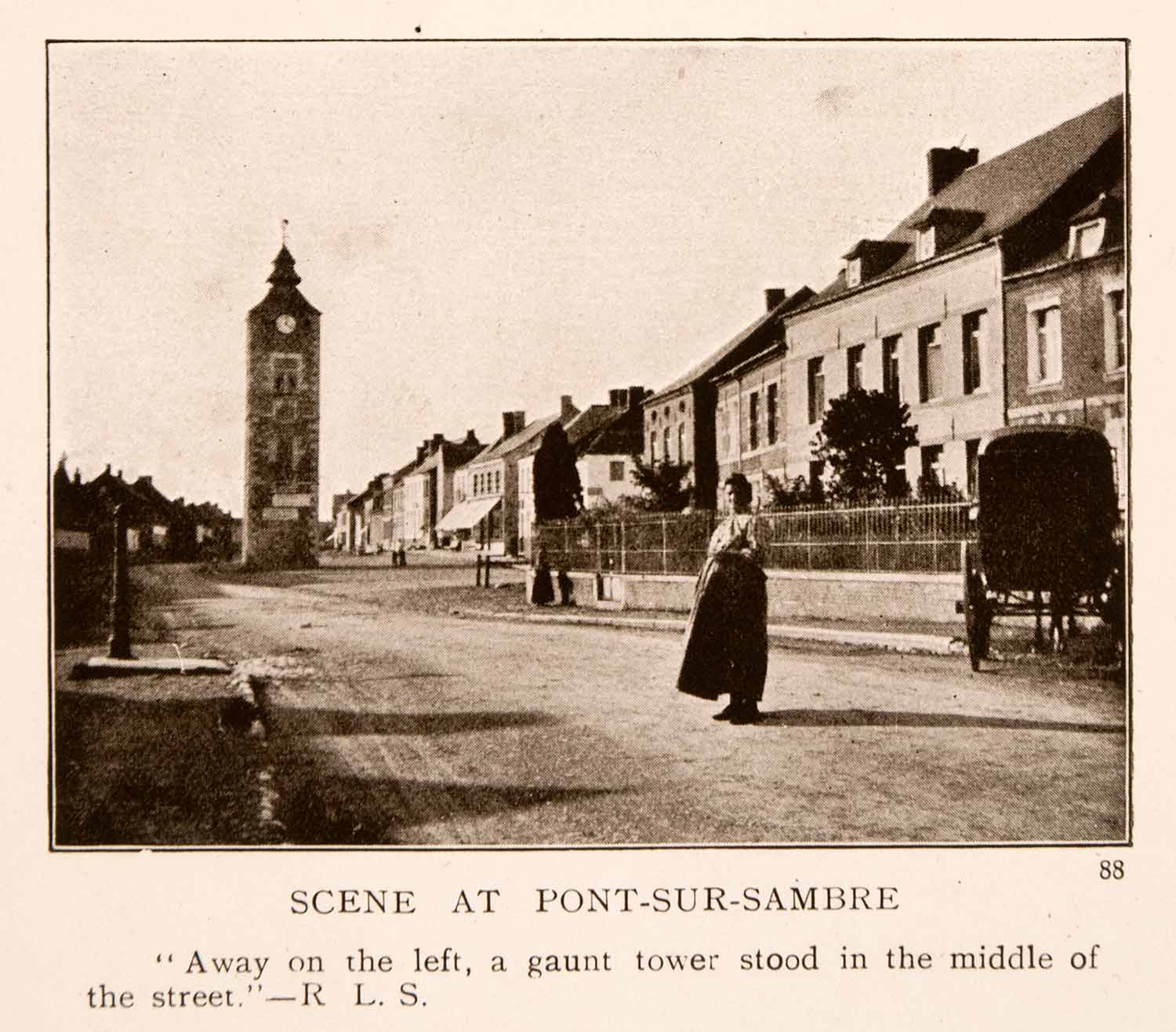 1908 Halftone Print Pont-sure-Sambre Clock Tower Carriage Nord France XGLA3