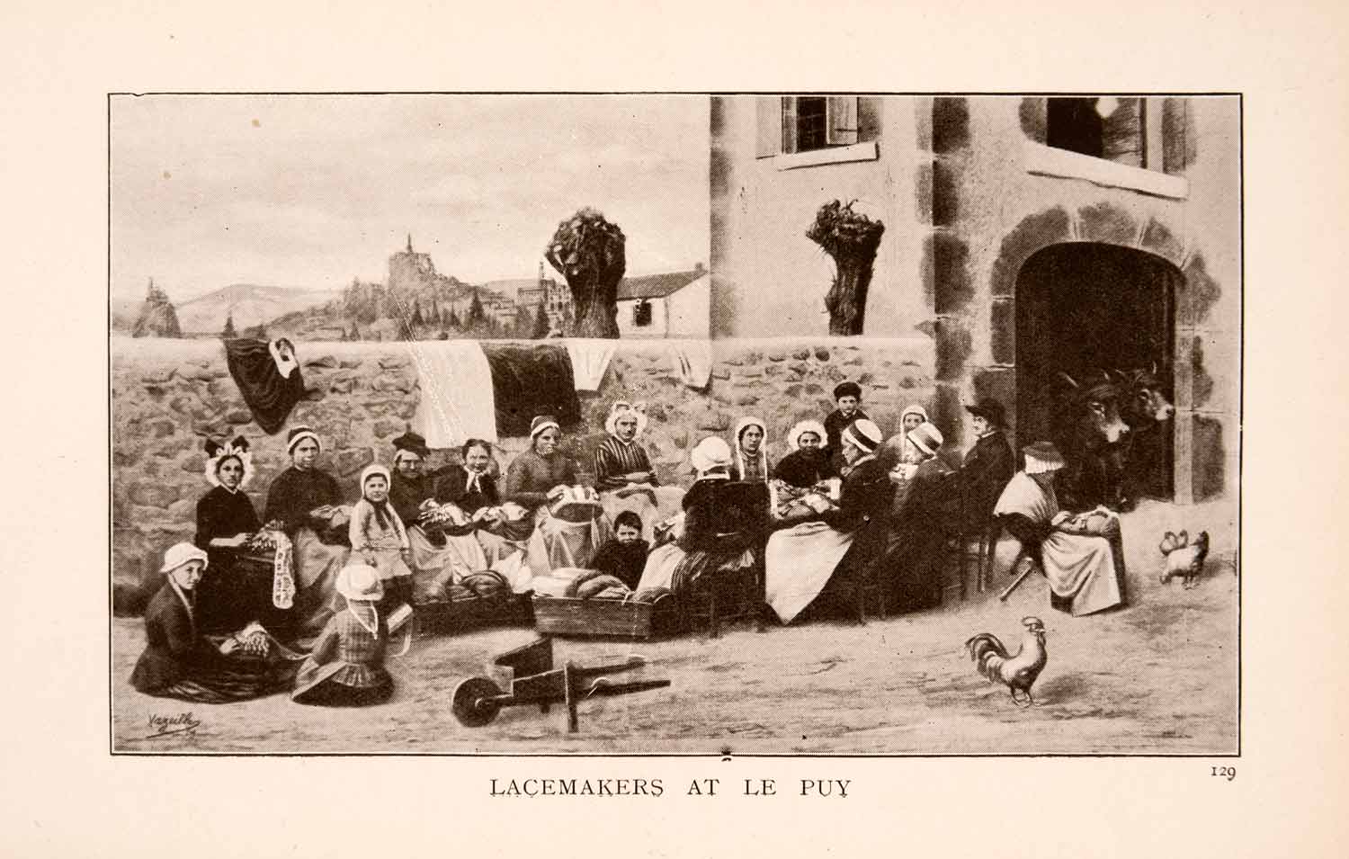 1908 Halftone Print Lacemakers Le Puy-en-Velay Haute-Loire France Chicken XGLA3