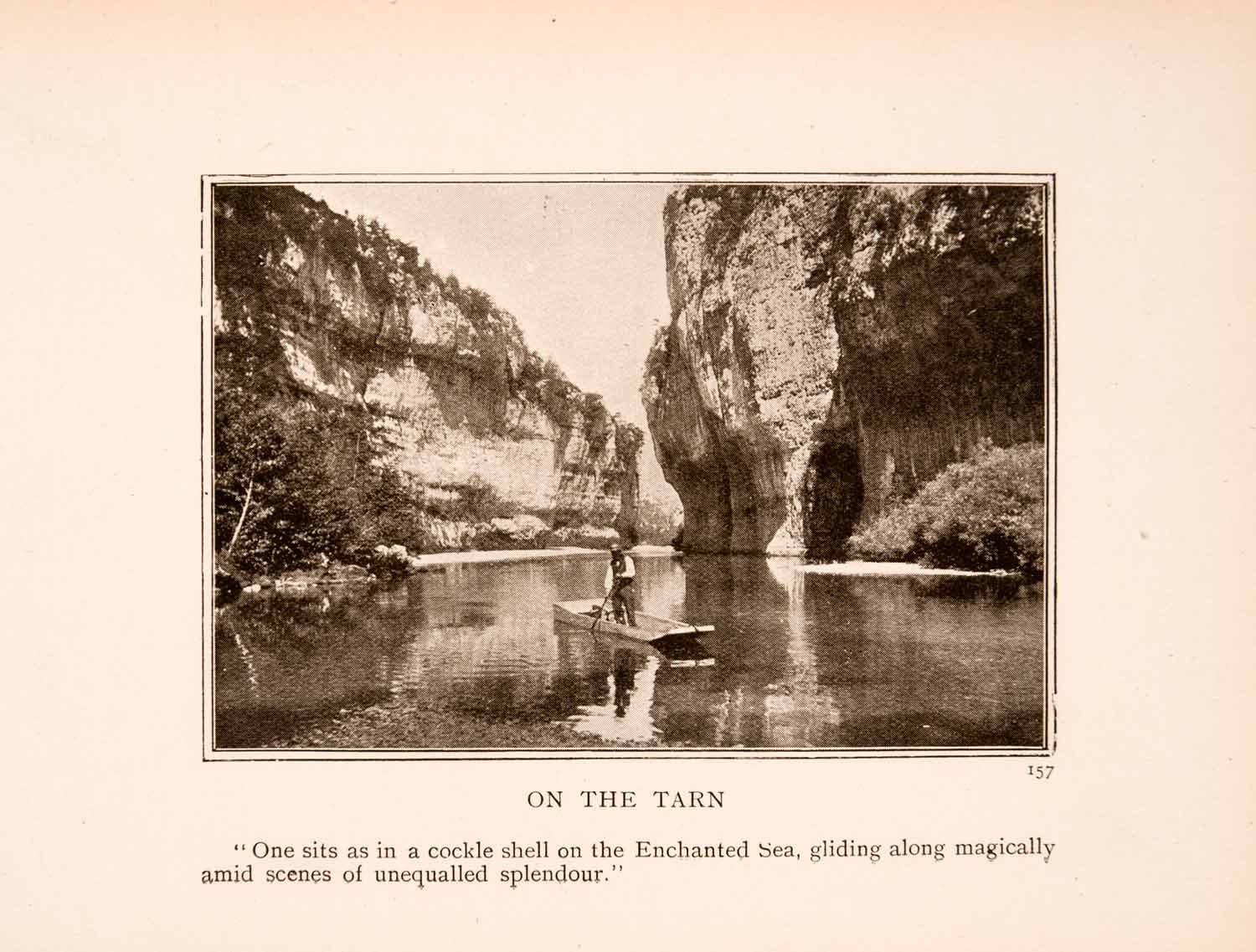 1908 Halftone Print River Tarn Boat Canoe Valley Rock Canyon France Pole XGLA3