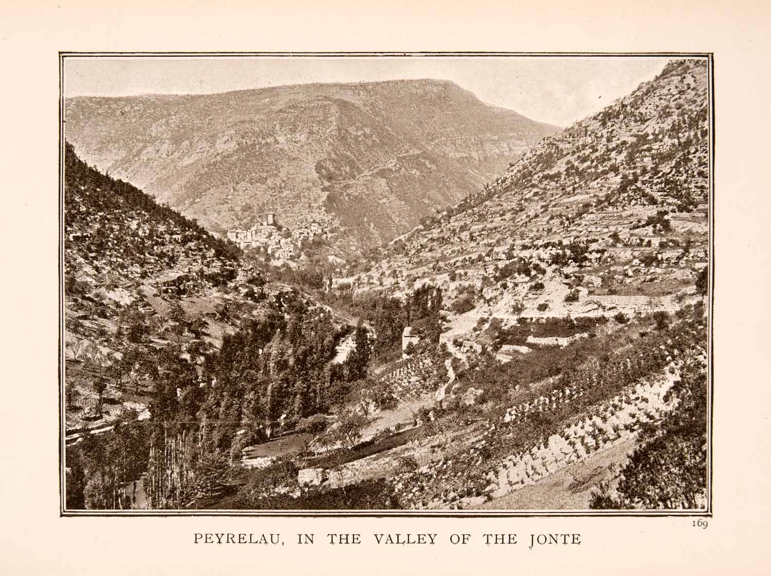 1908 Halftone Print Peyrelau Valley River Jonte Peyreleau Aveyron France XGLA3