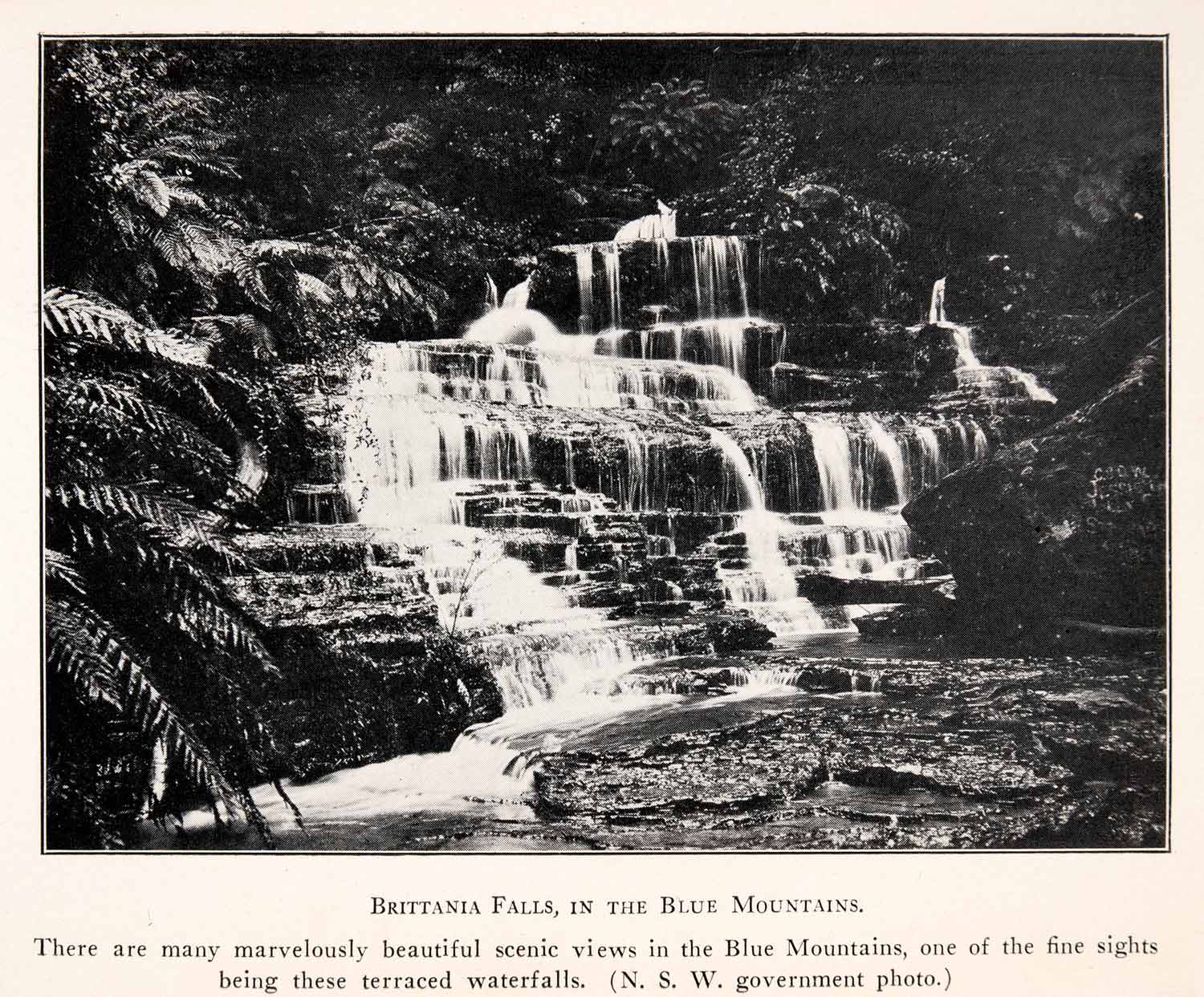 1926 Halftone Print Brittania Falls Blue Mountain Australia Waterfall XGLA4