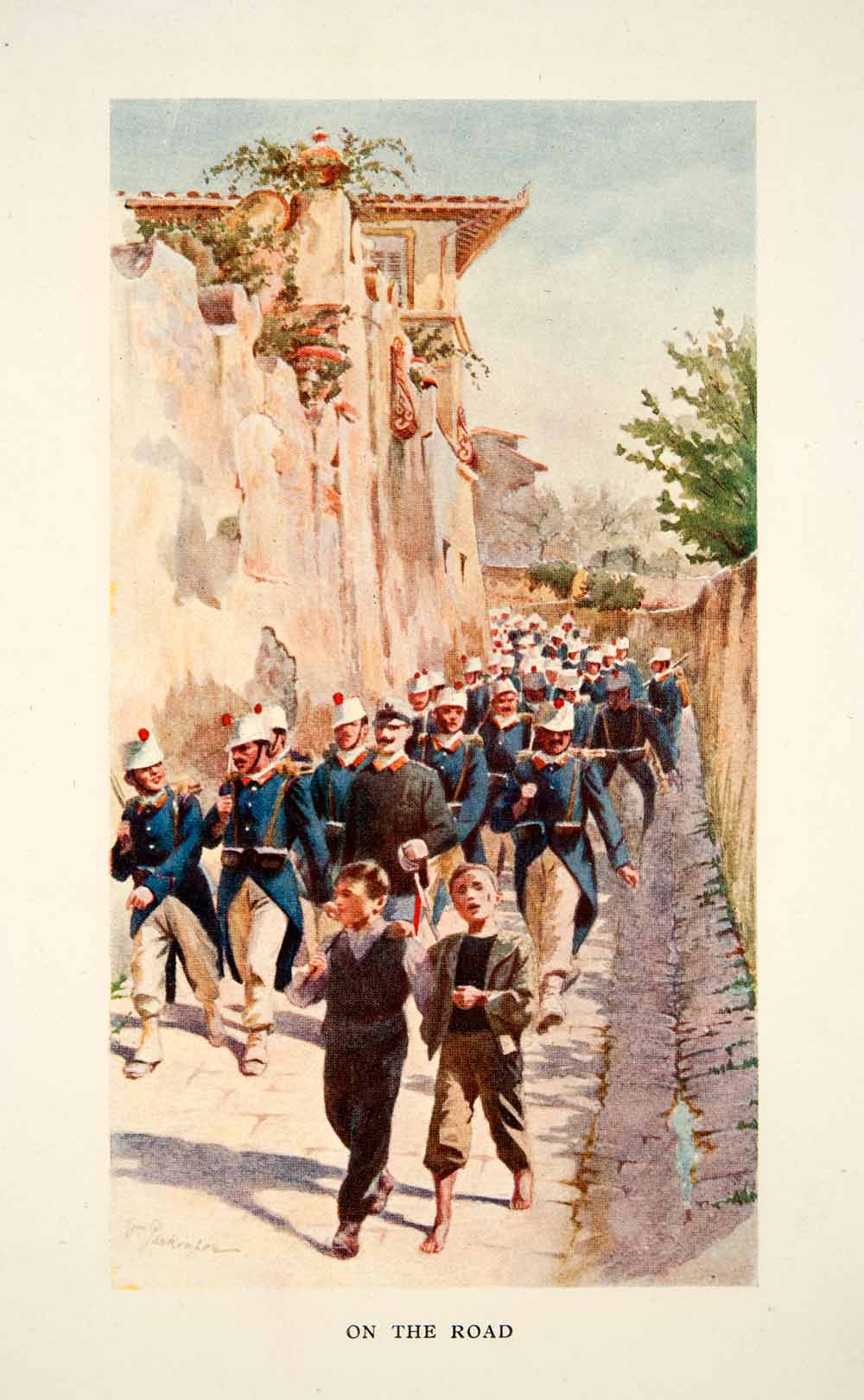 1907 Color Print On Road Soldiers Boys Marching William Parkinson Walls XGLB1