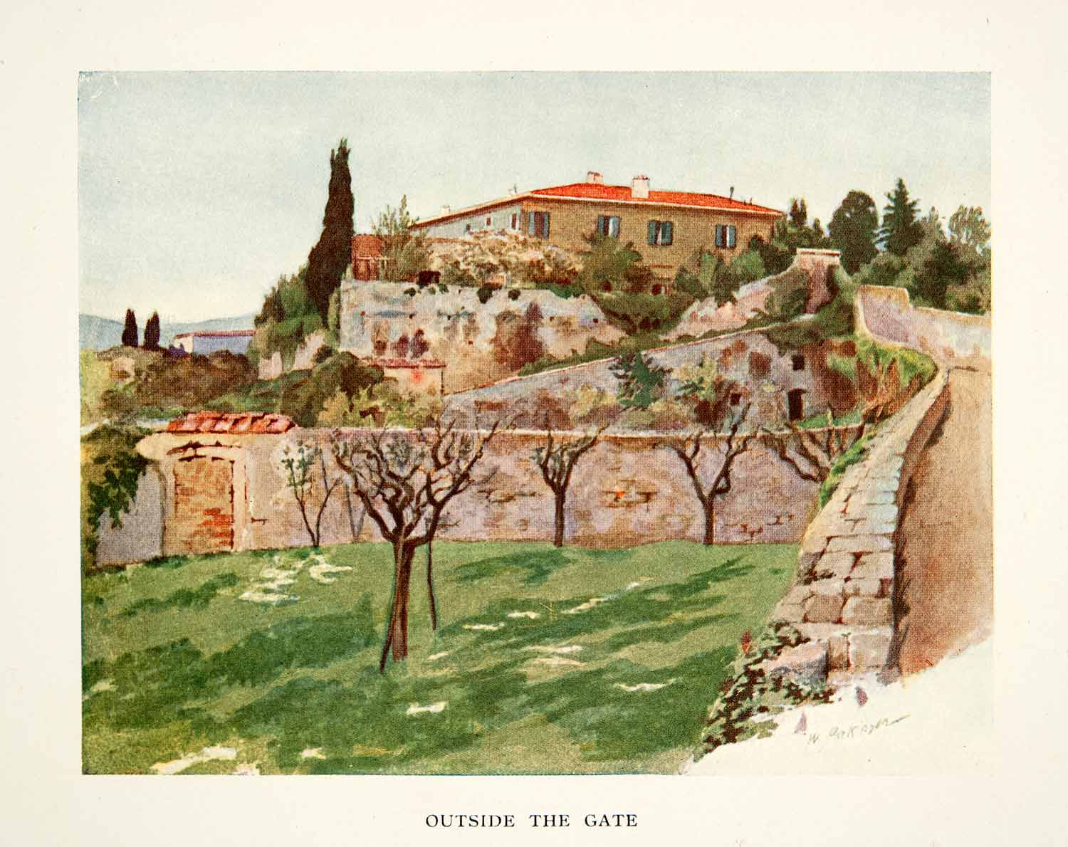 1907 Color Print Outside Gate Fiesole Florence Italy William Parkinson XGLB1