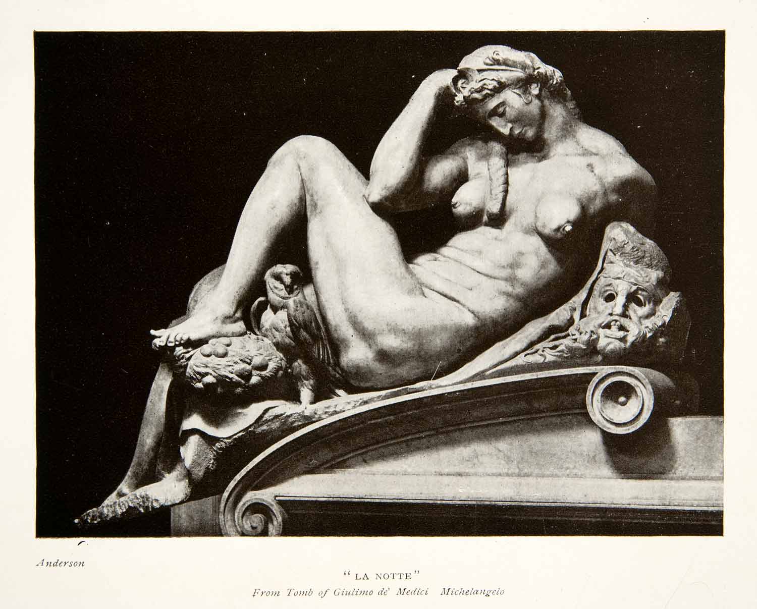 1907 Print La Notte Tomb Giulimo de' Medici Michelangelo Italy Anderson XGLB1