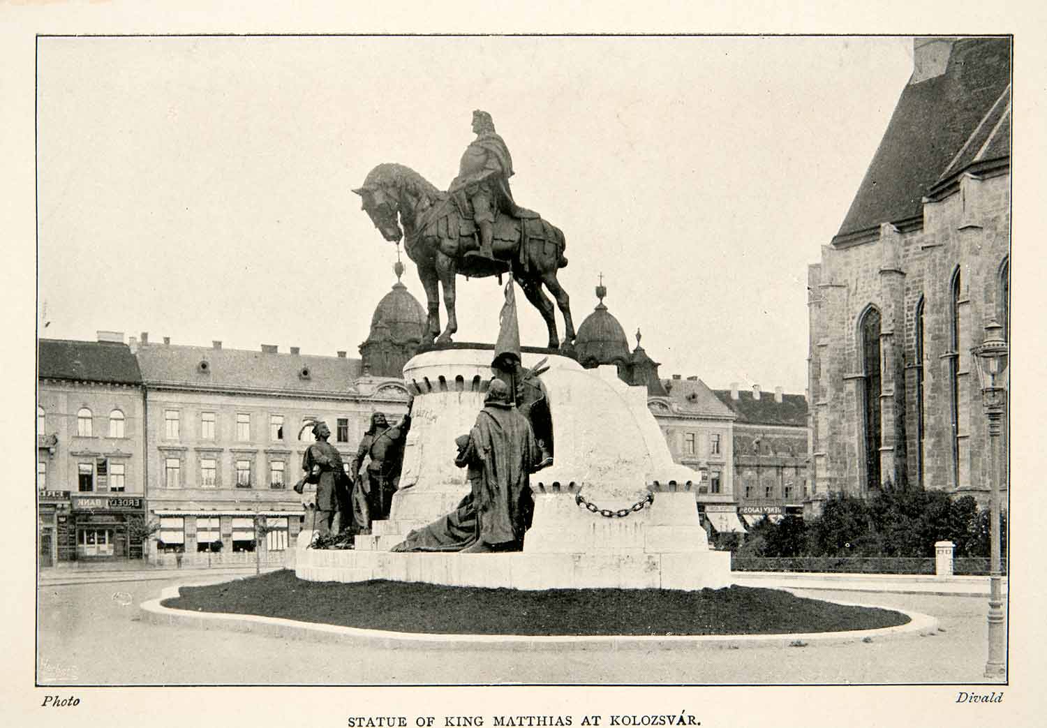 1909 Print Cluj Napoca Romania Matthias Corvinus Equine Statue St Michael XGLB2