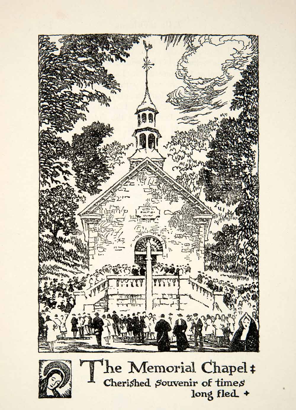 1947 Lithograph Memorial Chapel Quebec Canada Beaupre Steeple Architecture XGLB5