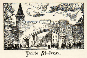 1947 Lithograph Porte St. Jean Quebec Canada Rampart Fortifications XGLB5