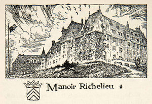 1947 Lithograph Manoir Richelieu Quebec Canada Architecture Charlevoix XGLB5