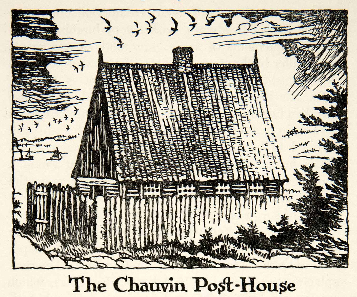 1947 Lithograph Chauvin Post House Quebec Canada Trading Pierre Tonnetuit XGLB5
