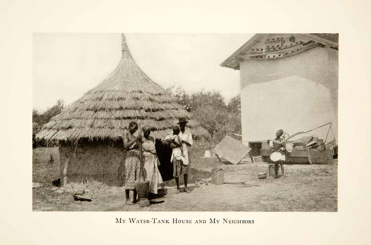 1929 Print Africa Tanzania Tabora Water Tank House Neighbors Family XGLB8