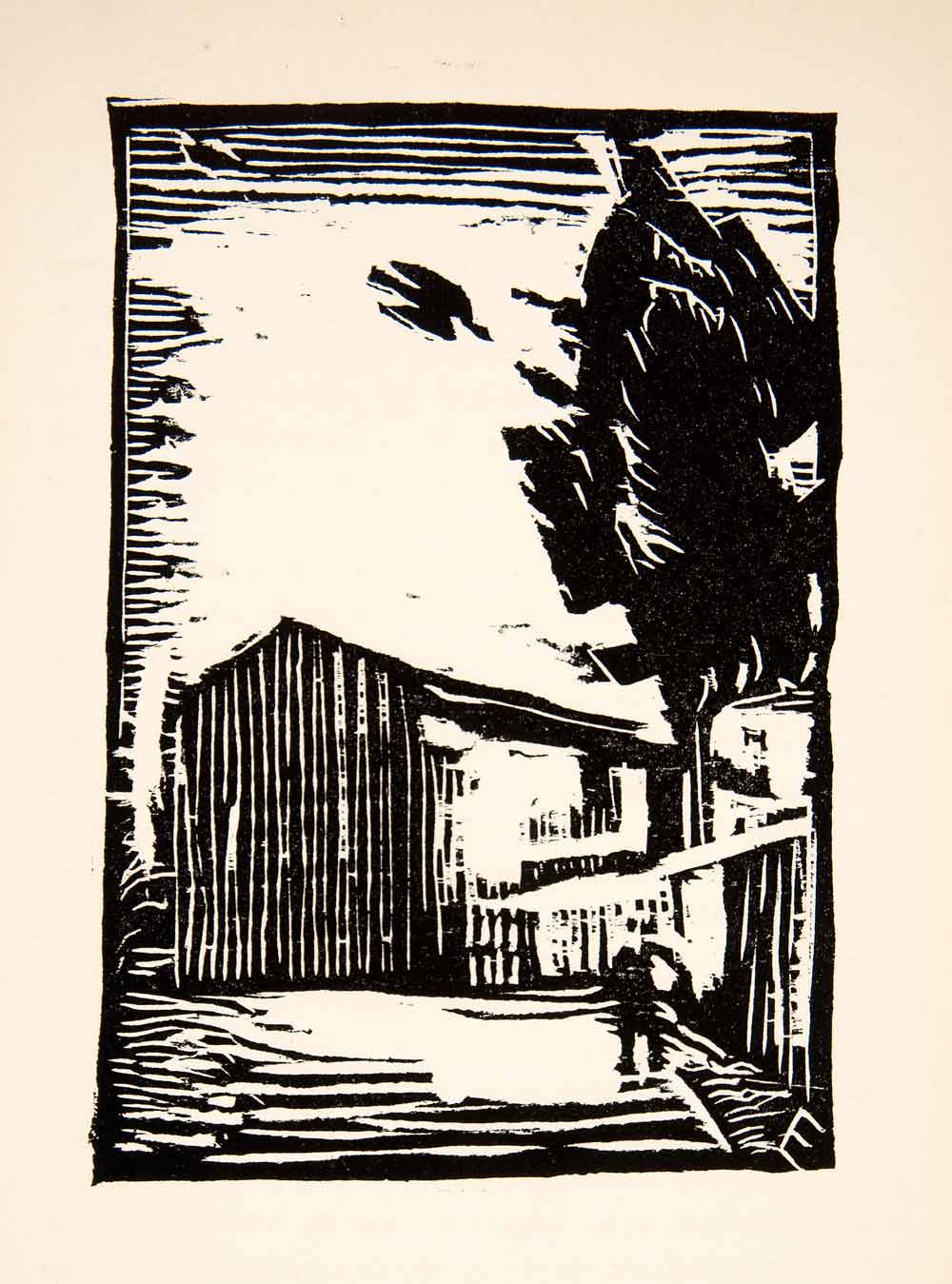 1936 Woodcut Ernst Ewerbeck Distillery Landscape Alpes-Maritimes French XGLC3