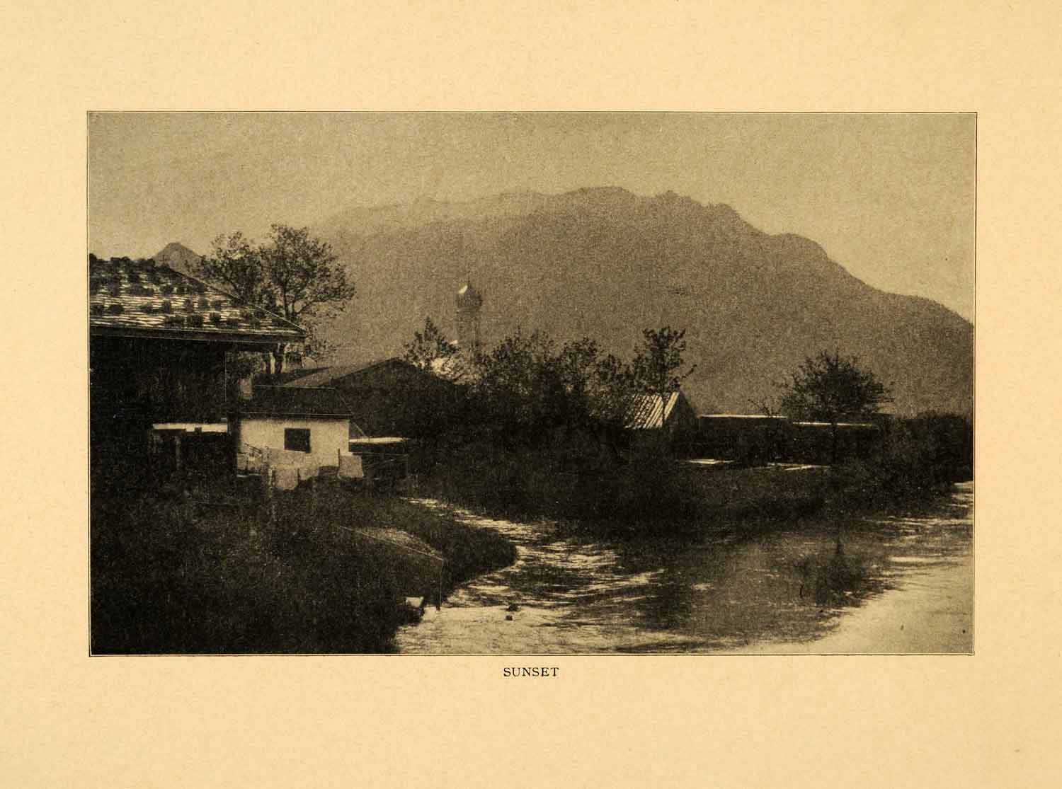 1903 Print Oberammergau Bavaria Germany Deutschland Sunset Landscape XGM1