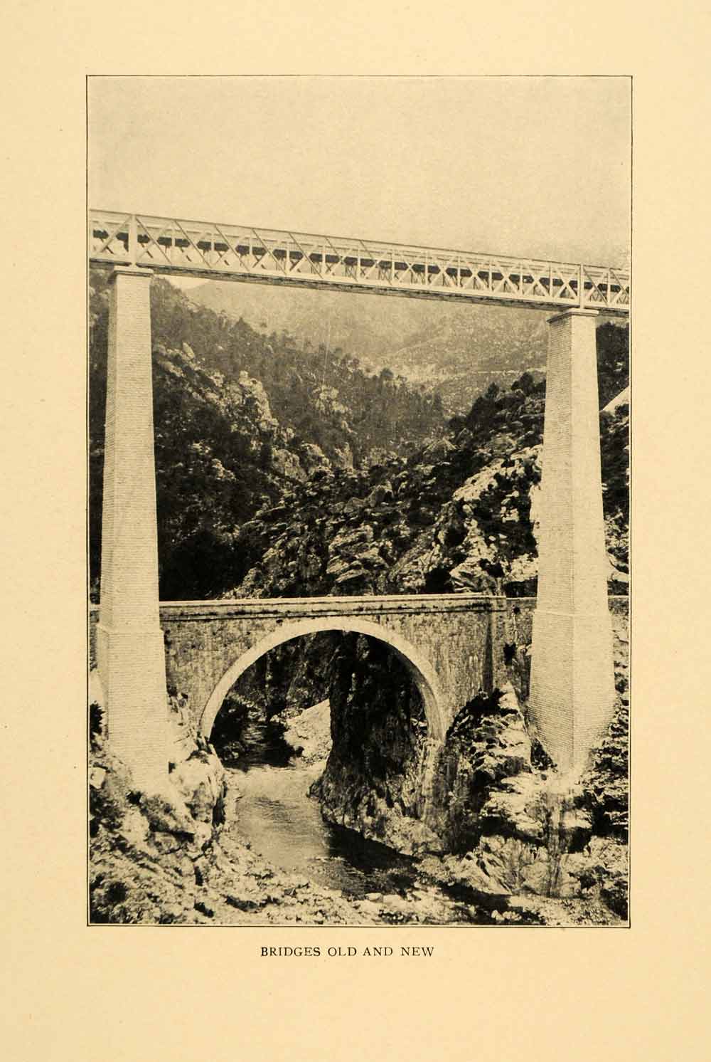 1903 Print Bridge Corsica France Architecture River French Brick Stone Art XGM1