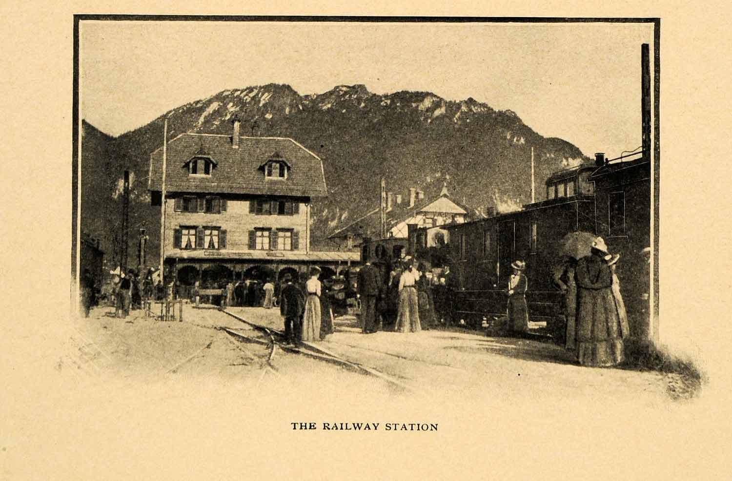 1903 Print Oberammergau Germany Passion Play Bavarian Alps Railway Station XGM1