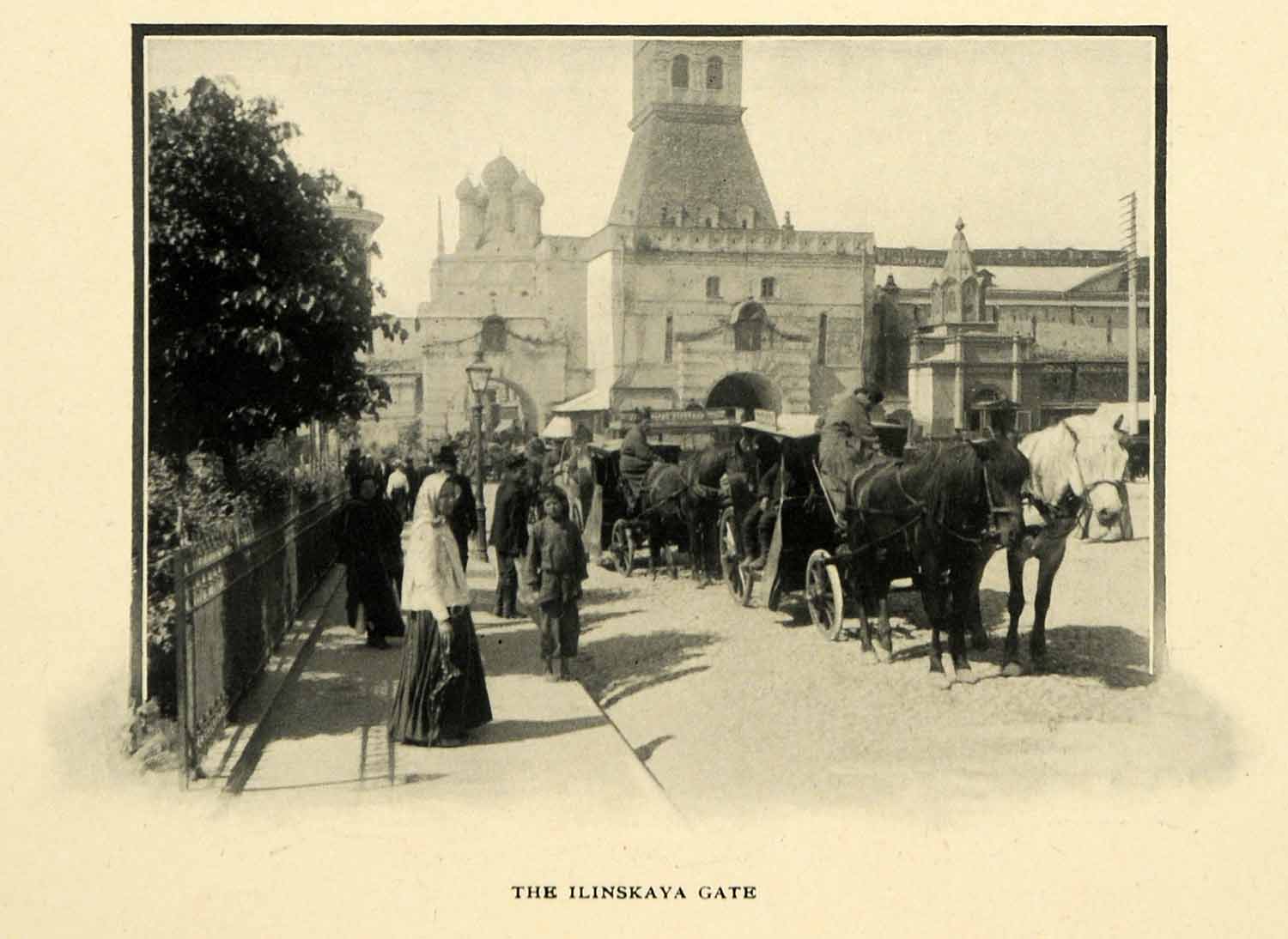 1903 Print Ilinskaya Gate Horse Carriage Equine Sidewalk Moscow Russia XGM1