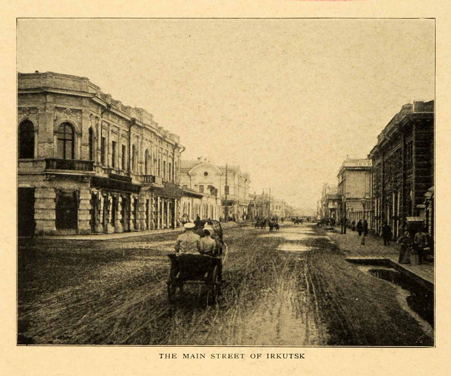 1903 Print Main Street Irkutsk Russia Horse Carriage Pedestrians Russian XGM1 - Period Paper
