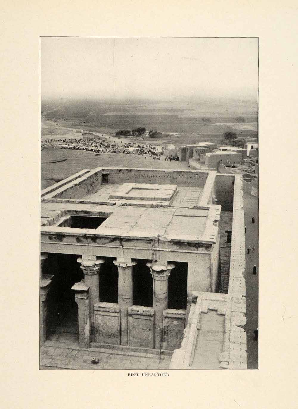 1910 Print Edfou Papyrus Column Excavation Egypt Temple Horus Courtyard XGM2