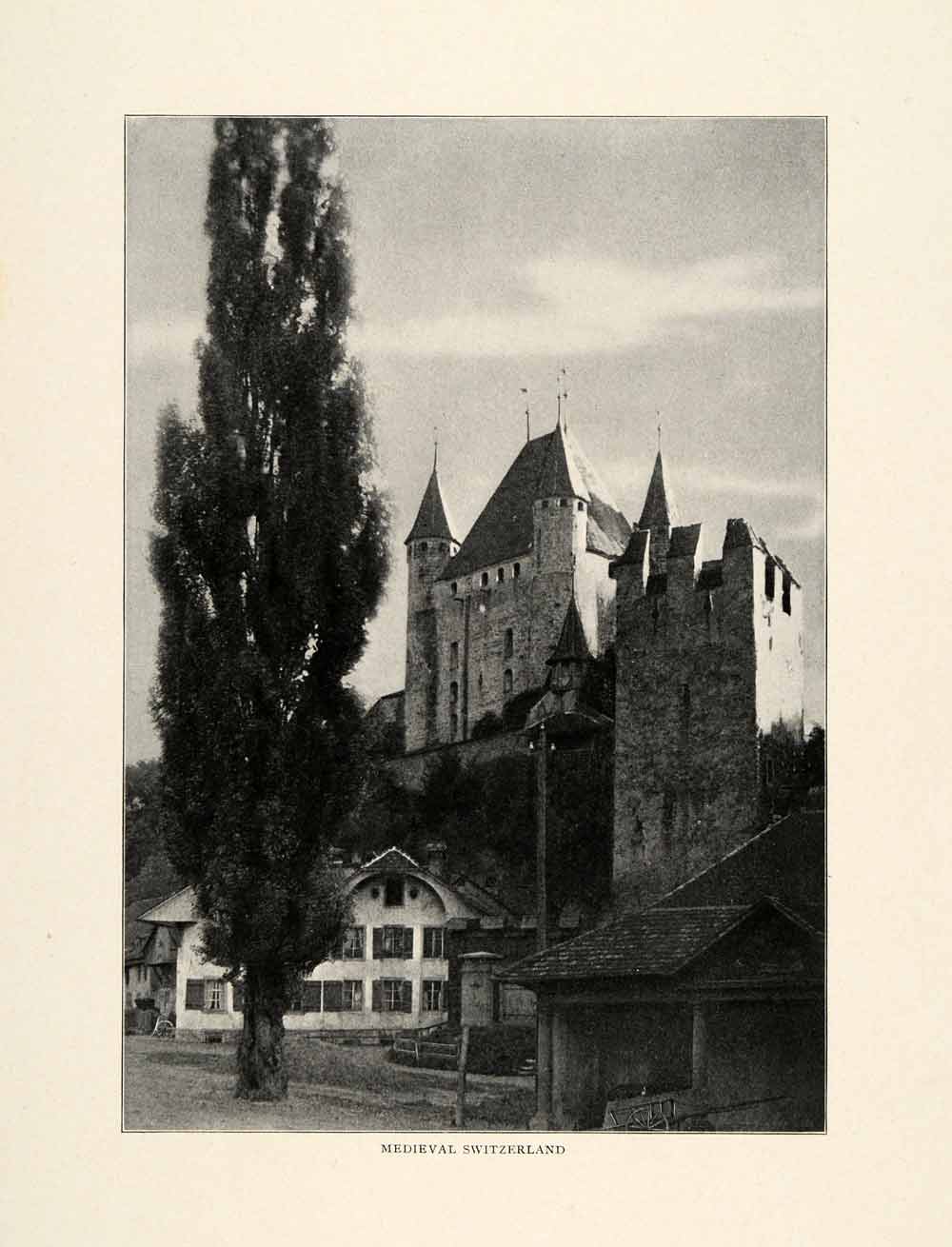 1910 Print Medieval Switzerland Castle Battlement Crenel Turret Chateau XGM2