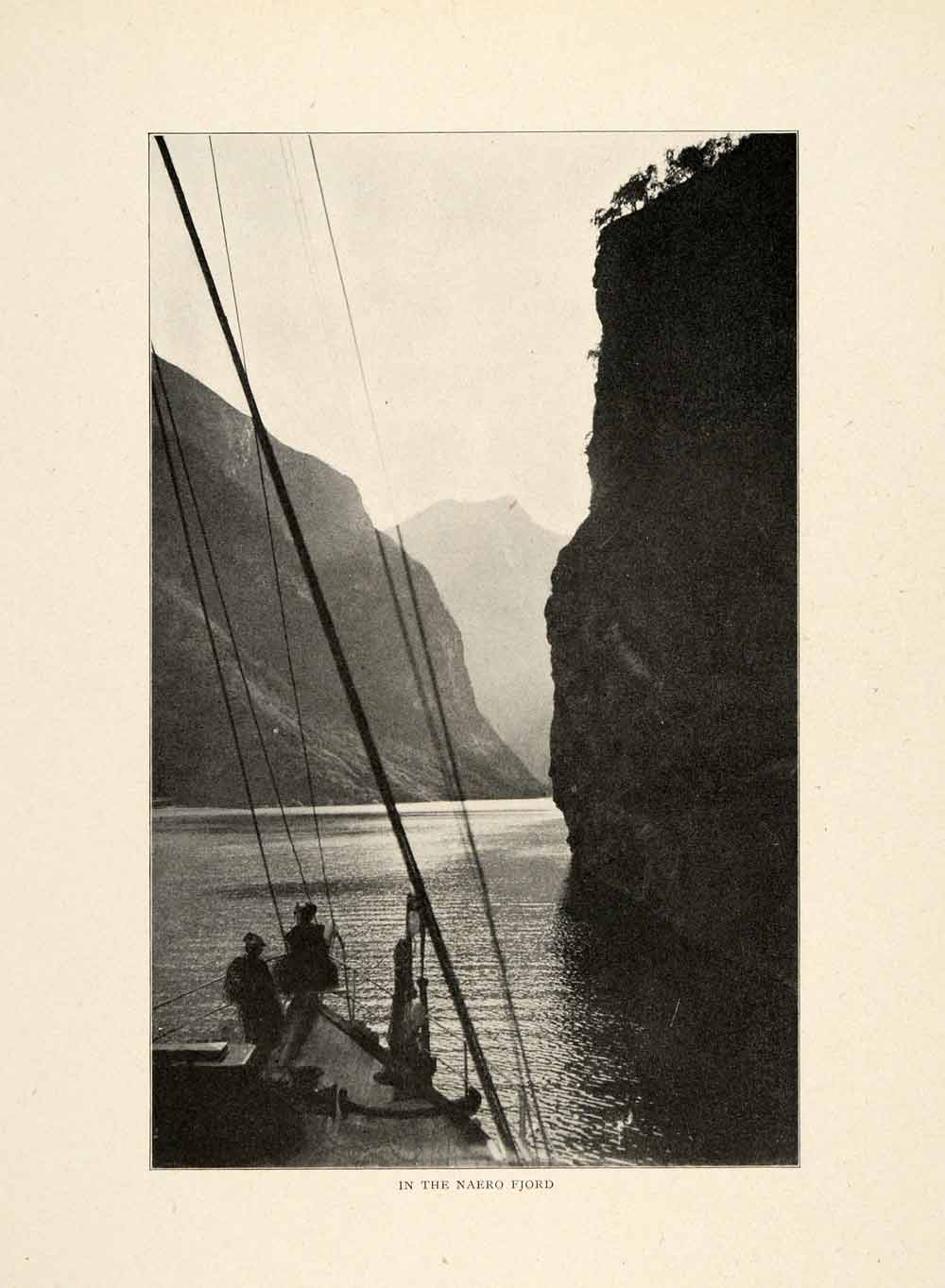 1910 Print NaeroyFjord Boat Norway Mountain Cliff Aurland Sognefjord River XGM2