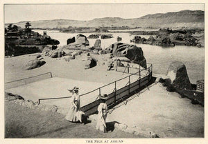 1910 Print Aswan Nile Costume Parasol River Egypt Landscape Dress Hat XGM2