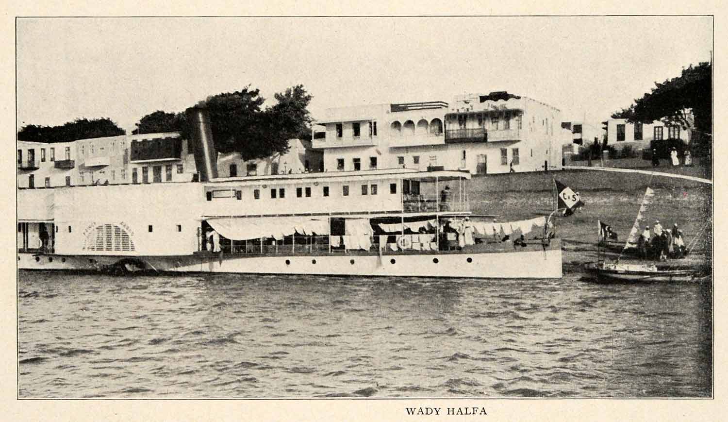 1910 Print Wadi Halfa Port Sailing Sudan Commerce Steamboat Nile Lake XGM2