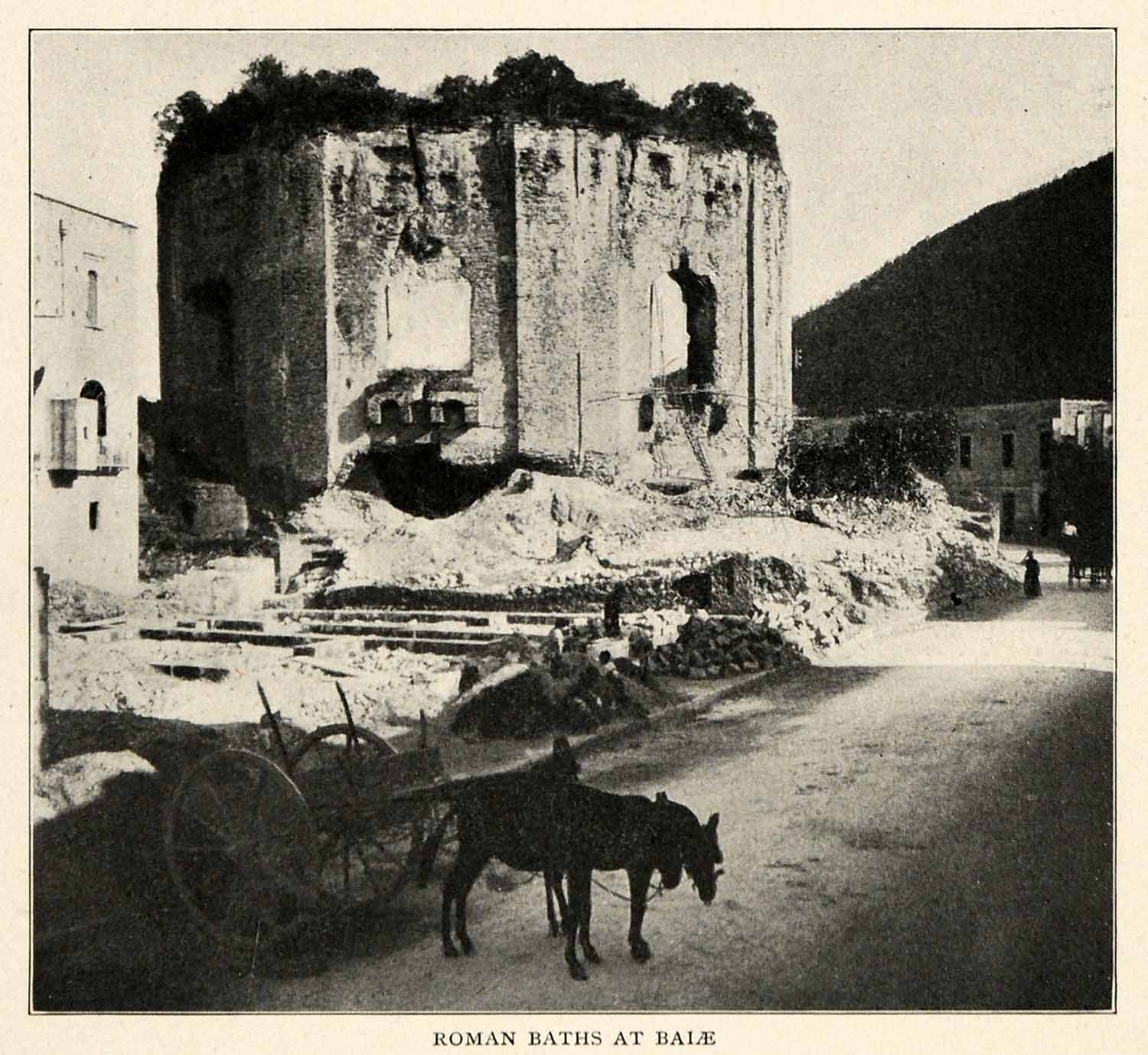 1910 Print Naples Ancient Roman Bath Horse Cart Ruins Italy Baiae XGM2