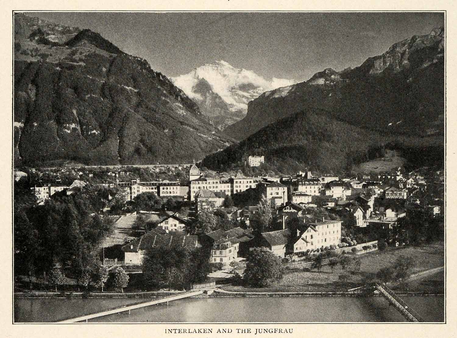 1910 Print Interlaken Mount Jungfrau Switzerland Bern Aarmhule Lake Brienz XGM2