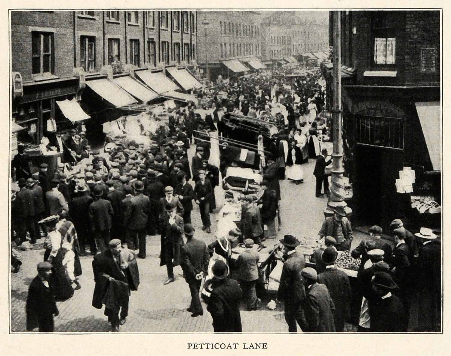 1910 Print Petticoat Land Costume Fashion London Market Awning Dress Bowl XGM2