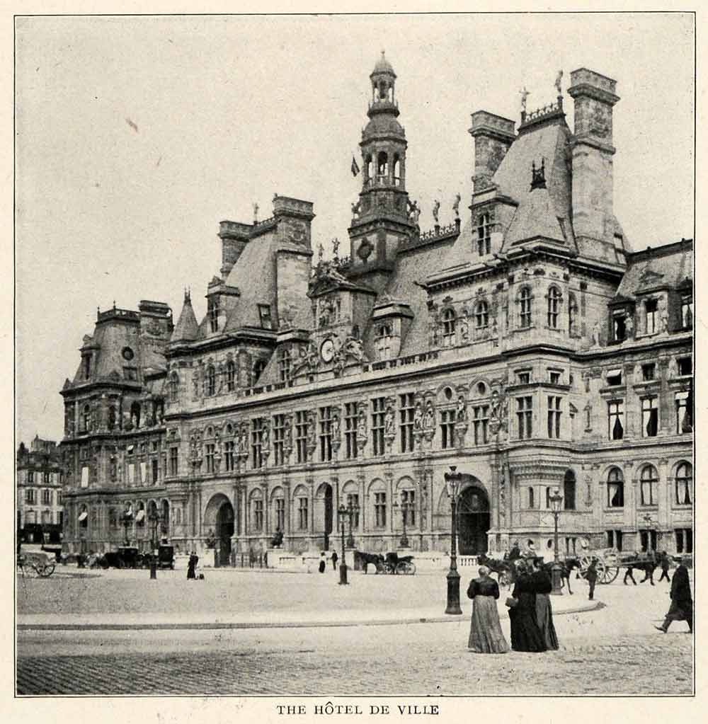 1910 Print Fashion Hotel Ville Paris Dress Architecture Place Greve XGM2