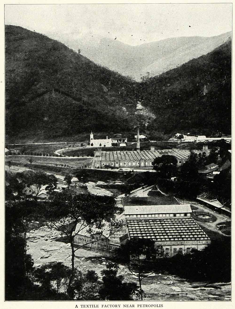 1917 Print Petropolis Textile Factory Brazil Mountains Aerial Landscape XGM3