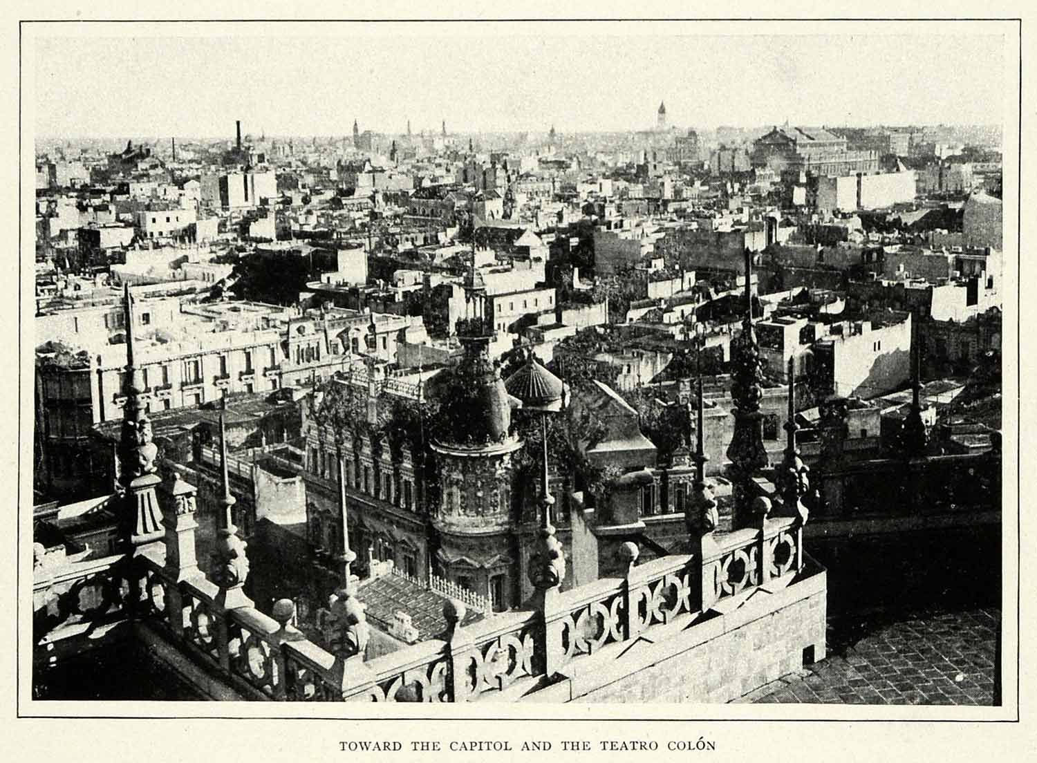 1917 Print Cityscape Buenos Aires Rooftop View Architecture Capital Teatro XGM3