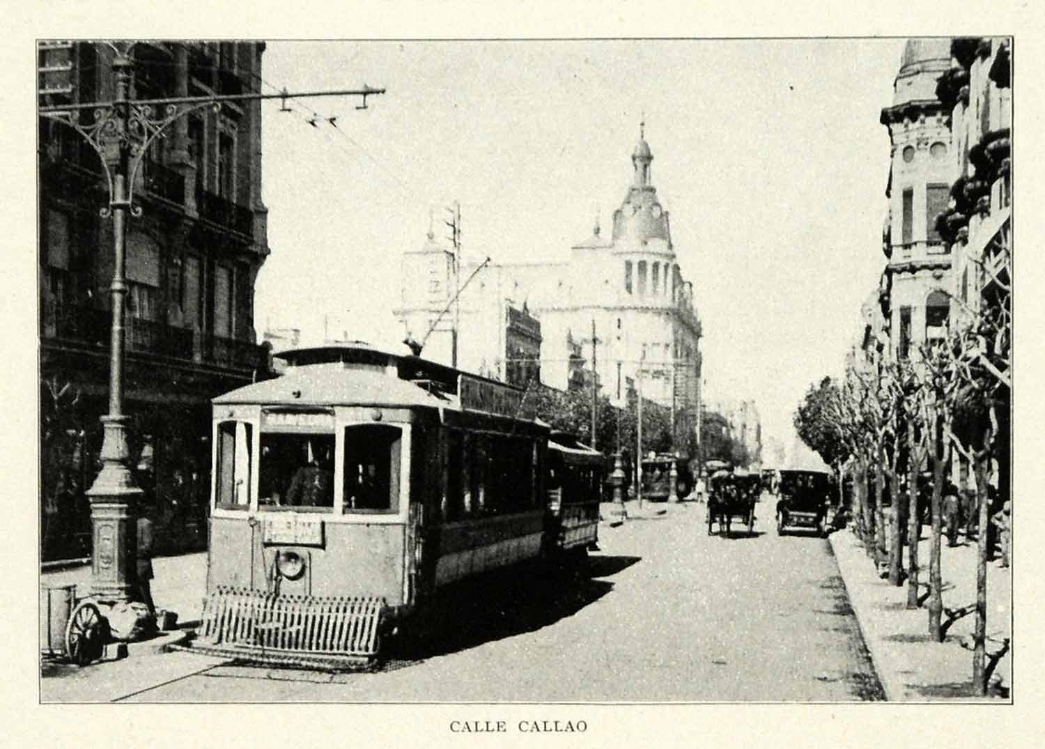 1917 Print Avenida Callao Buenos Aires Streetcar Tram Street Scene Electric XGM3
