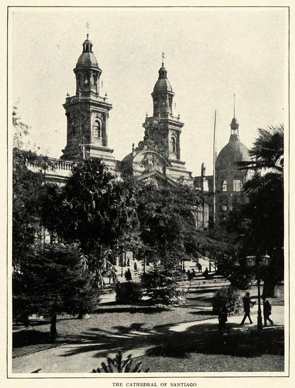 1917 Print Metropolitan Cathedral Santiago Plaza Armas National Monument XGM3