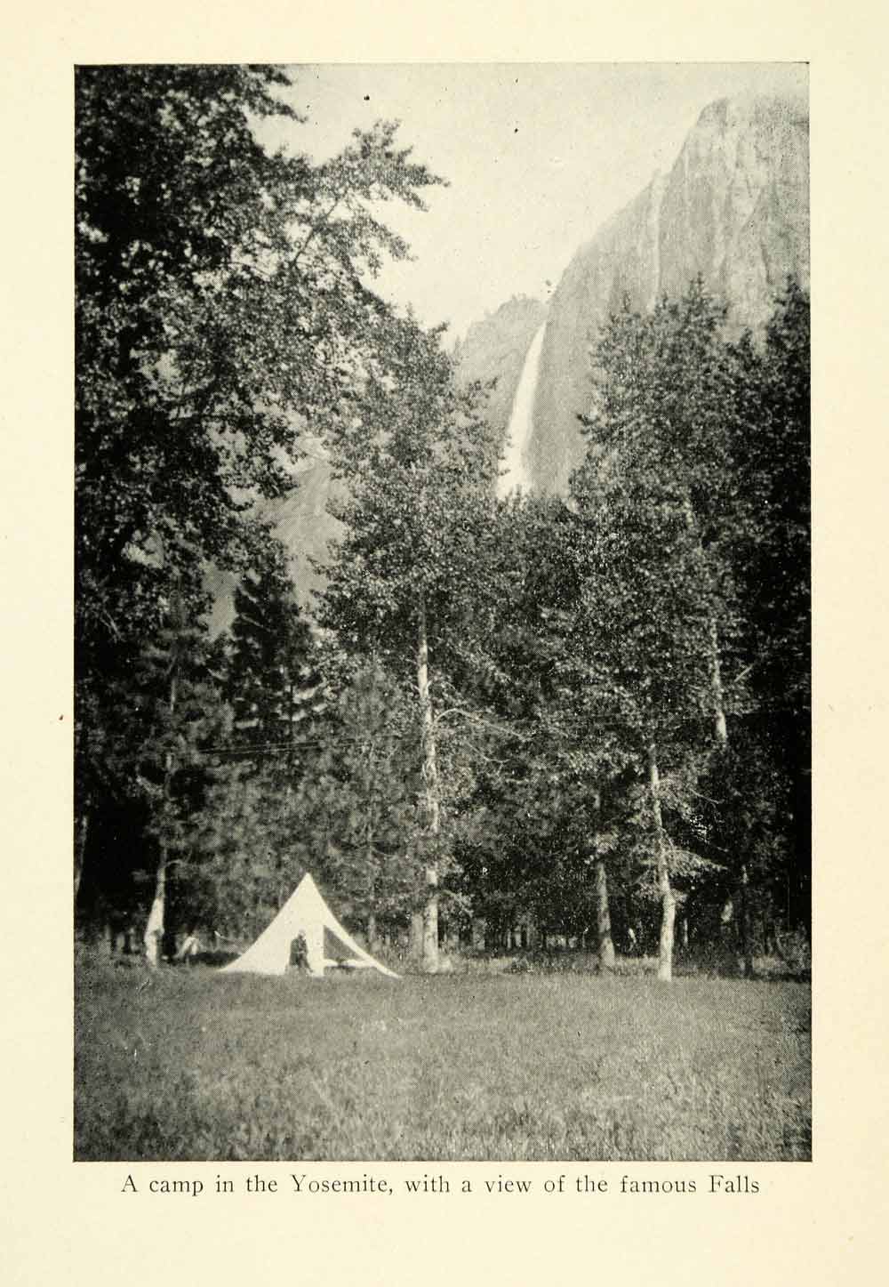 1913 Print Yosemite Brideveil Fall Waterfall National Park California Tent XGM4