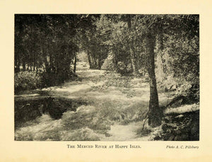 1928 Print Merced River Happy Isles Yosemite National Park California XGM7