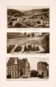 1905 Halftone Print Lillebonne Cityscape Chateau Roman Theater Ruins Castle View