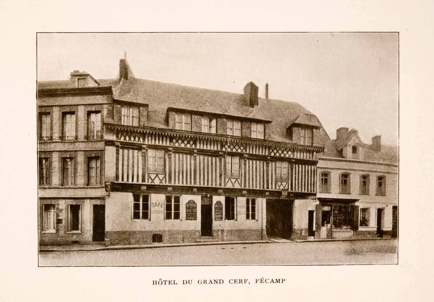 1905 Halftone Print Hotel Grand Cerf Fecamp France Inn Historic Lodge Tavern