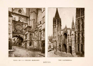 1905 Halftone Print Rouen Gros Horloge Cathedral Historic View Landmark France