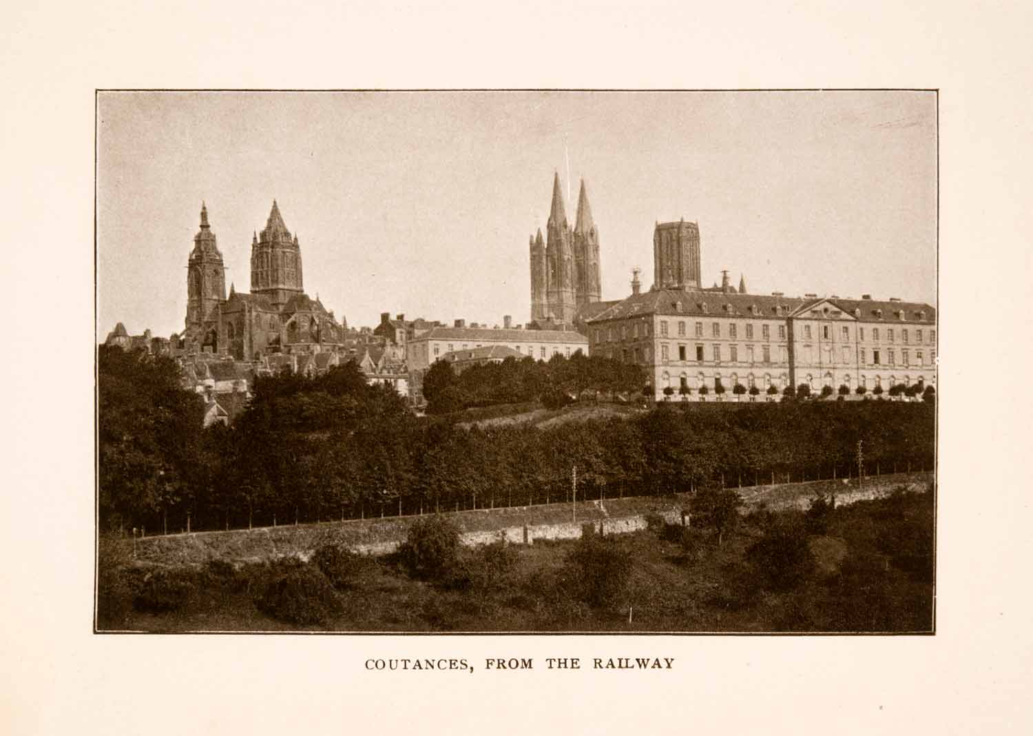 1905 Halftone Print Coutances Manche Cathedral France Skyline St Pierre Church