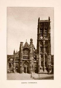 1905 Halftone Print Dieppe St Jacques Church Monument Historique Tower Landmark