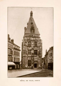 1905 Halftone Print Hotel Ville Dreux Belfry Landmark Historic France Beffroi