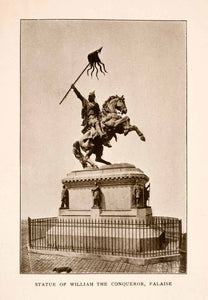 1905 Halftone Print Falaise William Conqueror Equestrian Statue Calvados France