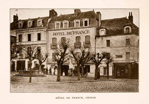 1905 Halftone Print Hotel Chinon France Street Scene View Mansard Roof Place