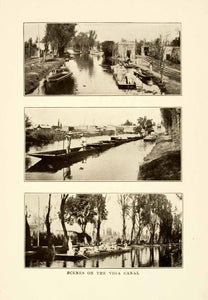 1908 Print Canal Viga Waterway Mexico City Boat Sombrero Pole River Bank XGMA3