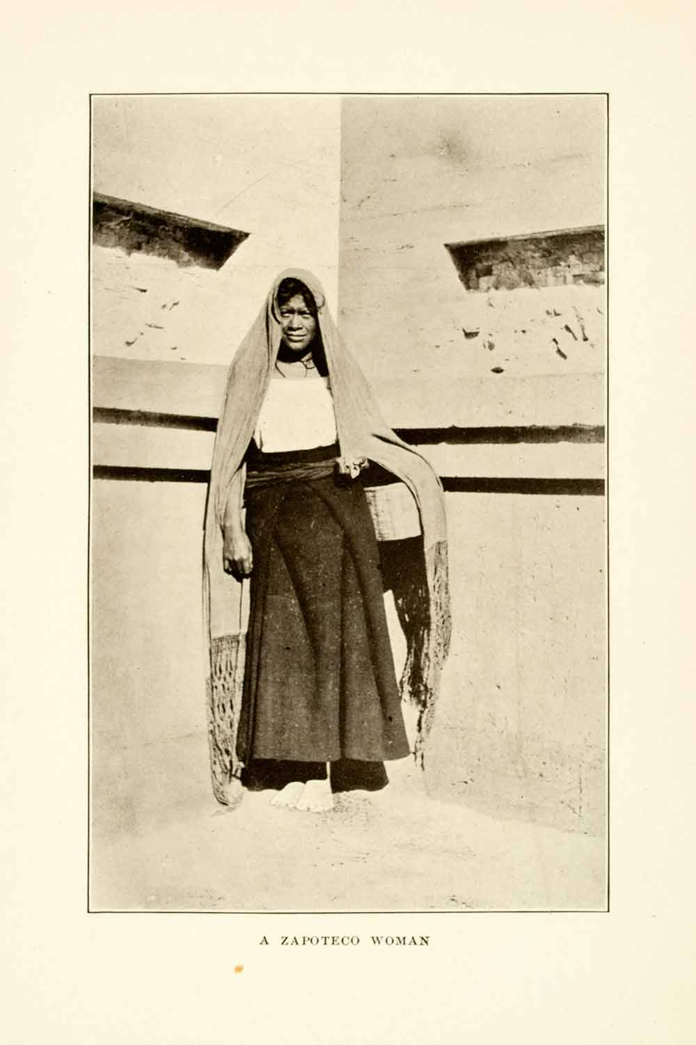 1908 Print Zapotec Woman Portrait Oaxaca Mexico Costume Shawl Dress Basket XGMA3