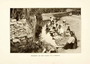 1908 Print Mexico Women Costume Shawl Laundry Wash Stream Cleaning XGMA3