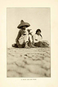 1908 Print Mexico Portrait Costume Sombrero Hat Sandals Braids Dress Peon XGMA3