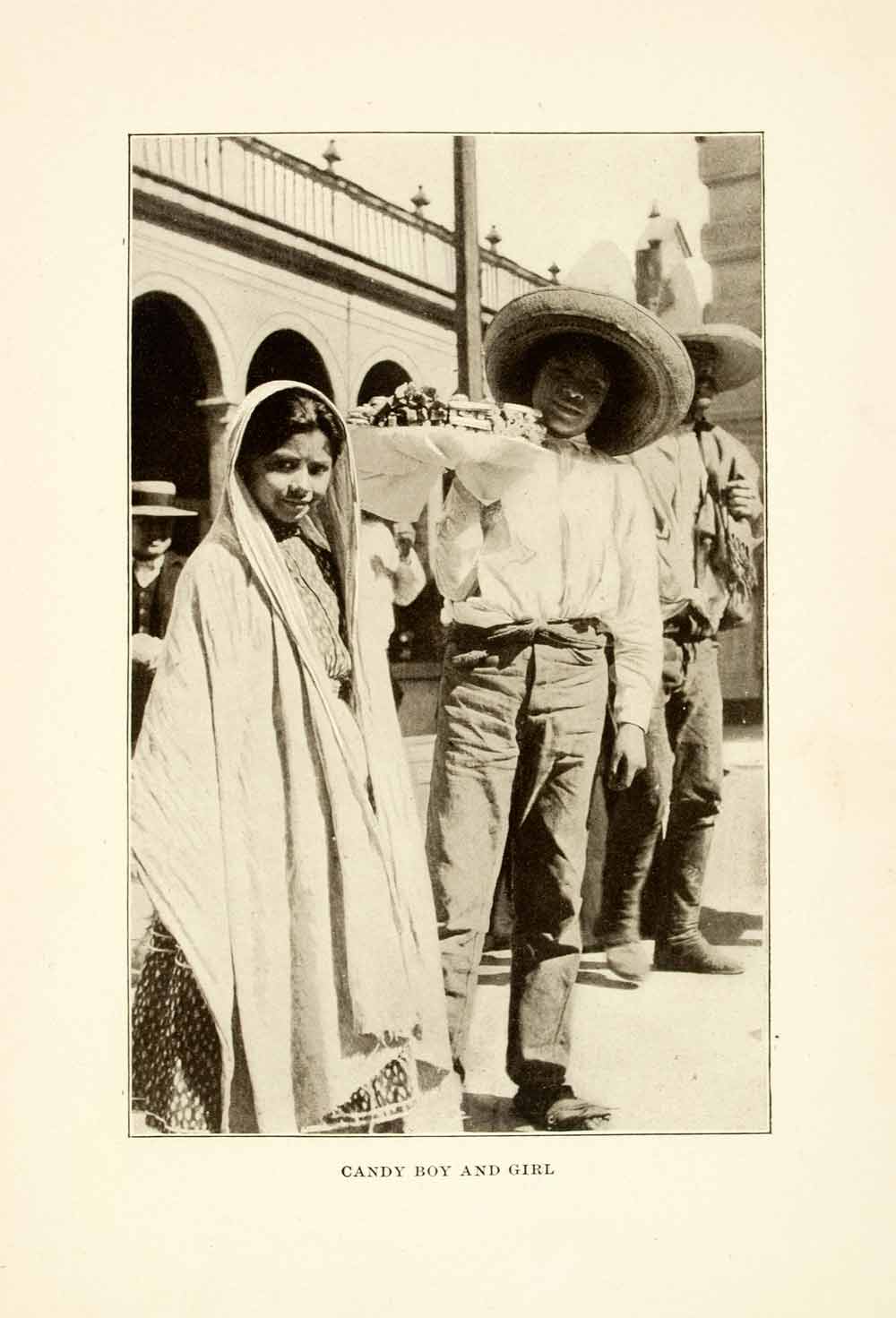 1908 Print Mexico Candy Children Seller Vendor Merchant Costume Sombrero XGMA3