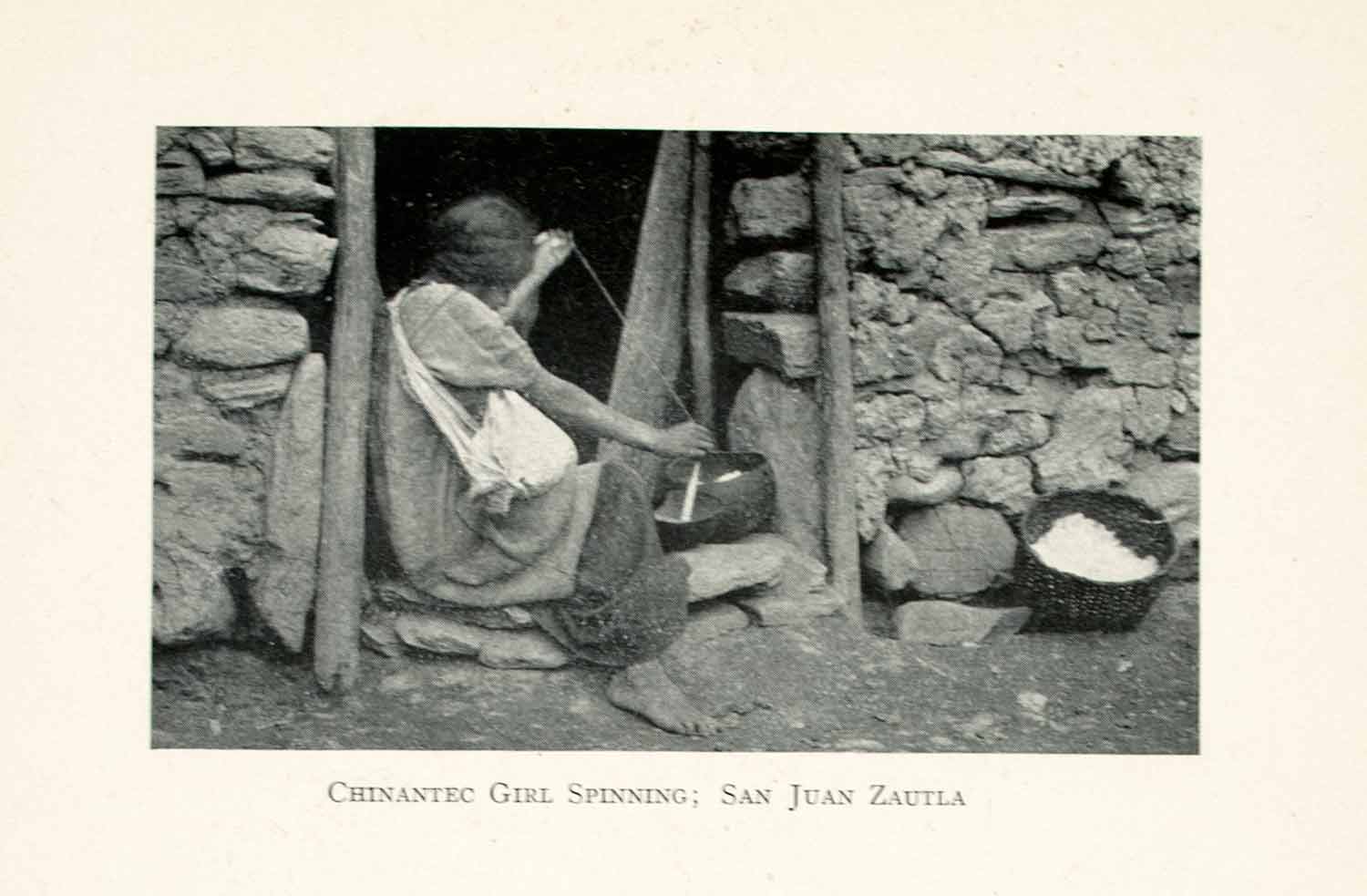 1908 Print Chinantec Girl Spinning San Juan Zautla Mexico Indigenous XGMA4